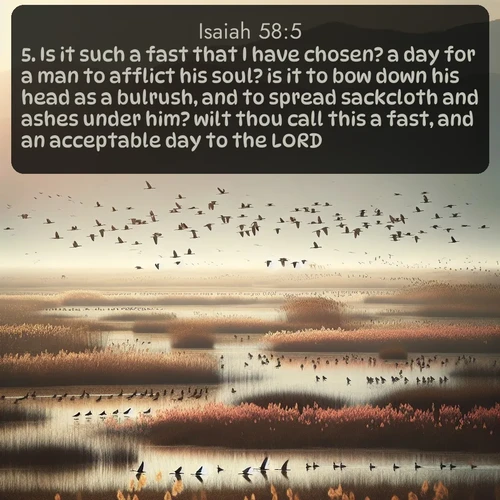 citation biblique : 5. Is it such a fast that I have chosen? a day for a man to afflict his soul? is it to bow down his head as a bulrush, and to spread sackcloth and ashes under him? wilt thou call this a fast, and an acceptable day to the LORD?
 sur fond image nature