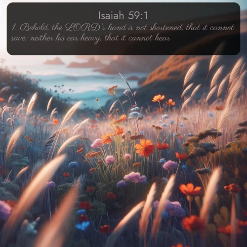 citation biblique : 1. Behold, the LORD&#039;s hand is not shortened, that it cannot save; neither his ear heavy, that it cannot hear:
 sur fond image nature