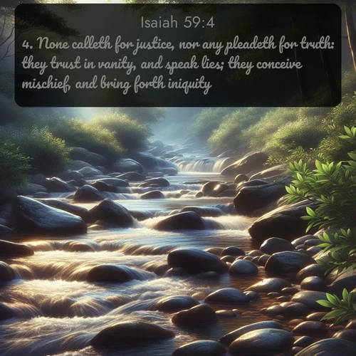 citation biblique : 4. None calleth for justice, nor any pleadeth for truth: they trust in vanity, and speak lies; they conceive mischief, and bring forth iniquity.
 sur fond image nature
