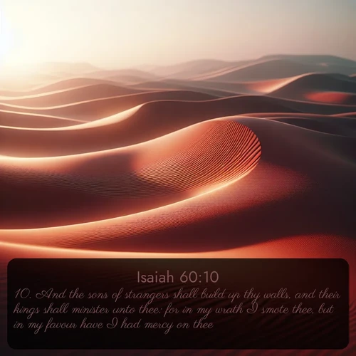citation biblique : 10. And the sons of strangers shall build up thy walls, and their kings shall minister unto thee: for in my wrath I smote thee, but in my favour have I had mercy on thee.
 sur fond image nature
