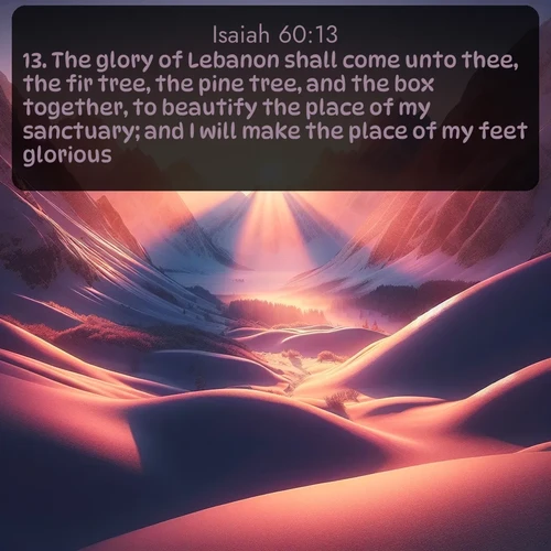 citation biblique : 13. The glory of Lebanon shall come unto thee, the fir tree, the pine tree, and the box together, to beautify the place of my sanctuary; and I will make the place of my feet glorious.
 sur fond image nature