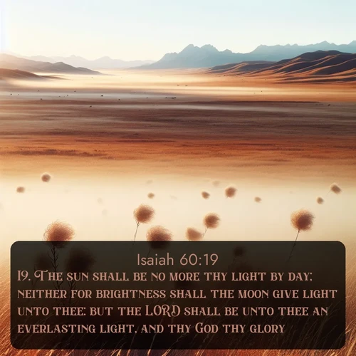 citation biblique : 19. The sun shall be no more thy light by day; neither for brightness shall the moon give light unto thee: but the LORD shall be unto thee an everlasting light, and thy God thy glory.
 sur fond image nature