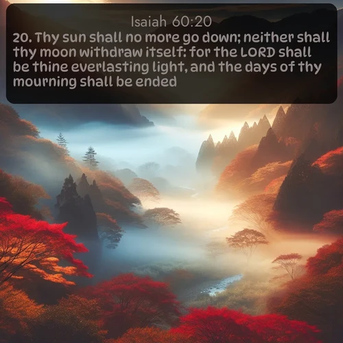 citation biblique : 20. Thy sun shall no more go down; neither shall thy moon withdraw itself: for the LORD shall be thine everlasting light, and the days of thy mourning shall be ended.
 sur fond image nature