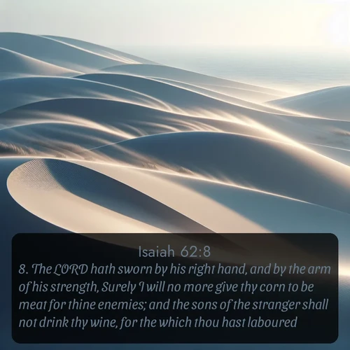 citation biblique : 8. The LORD hath sworn by his right hand, and by the arm of his strength, Surely I will no more give thy corn to be meat for thine enemies; and the sons of the stranger shall not drink thy wine, for the which thou hast laboured:
 sur fond image nature