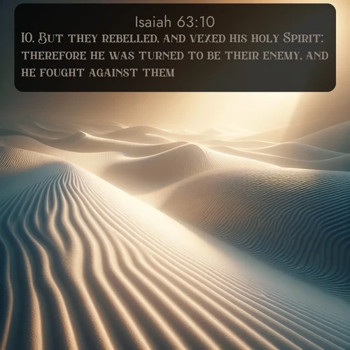 KJV Isaiah  ; image nature: image with the bible verse :But they rebelled, and vexed his holy Spirit: therefore he was turned to be their enemy, and he fought against them. ; Dive into our collection of Bible verse images combined with sublime nature photos, such as graceful waterfalls, radiant sunsets, and endless meadows. These compositions highlight the peace and harmony of God&#039;s creation with vivid colors and carefully integrated text. Download and share verses like KJV Isaiah 63:10. Current verse is overlayed with the thematic nature scene : Sand ripples stretch endlessly across white gypsum dunes. ; 63:10