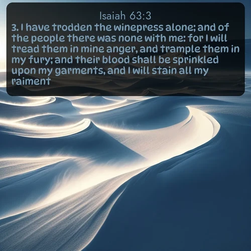 citation biblique : 3. I have trodden the winepress alone; and of the people there was none with me: for I will tread them in mine anger, and trample them in my fury; and their blood shall be sprinkled upon my garments, and I will stain all my raiment.
 sur fond image nature