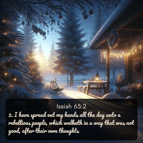 citation biblique : 2. I have spread out my hands all the day unto a rebellious people, which walketh in a way that was not good, after their own thoughts;
 sur fond image nature