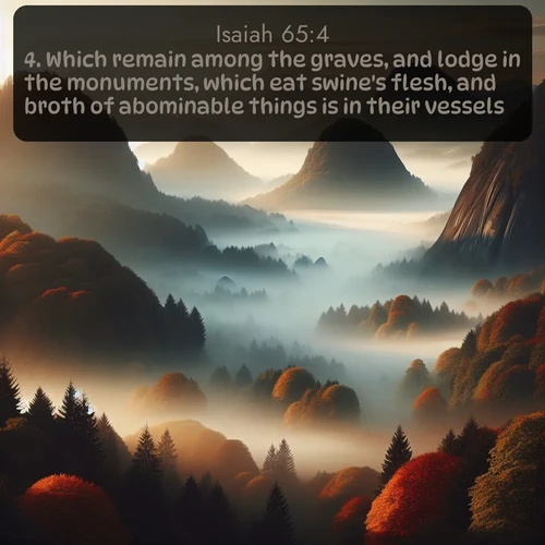 citation biblique : 4. Which remain among the graves, and lodge in the monuments, which eat swine&#039;s flesh, and broth of abominable things is in their vessels;
 sur fond image nature