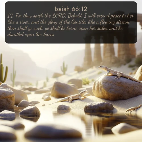 citation biblique : 12. For thus saith the LORD, Behold, I will extend peace to her like a river, and the glory of the Gentiles like a flowing stream: then shall ye suck, ye shall be borne upon her sides, and be dandled upon her knees.
 sur fond image nature