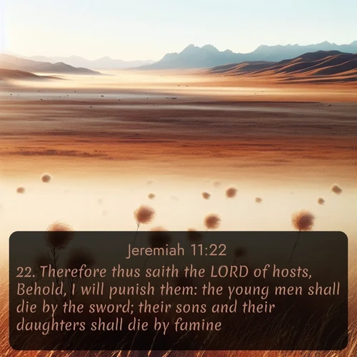 KJV Jeremiah  ; image nature: image with the bible verse :Therefore thus saith the LORD of hosts, Behold, I will punish them: the young men shall die by the sword; their sons and their daughters shall die by famine: ; Dive into our collection of Bible verse images beautifully illustrated with beach photos, featuring gentle waves, sunsets over the sea, and sandy shores. These scenes evoke the peace and majesty of God. Download and share inspiring verses like KJV Jeremiah 11:22. Current verse is overlayed with the thematic nature scene : Autumn wind sends tumbleweeds dancing across the prairie. ; 11:22