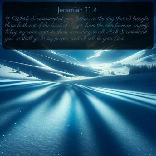 citation biblique : 4. Which I commanded your fathers in the day that I brought them forth out of the land of Egypt, from the iron furnace, saying, Obey my voice, and do them, according to all which I command you: so shall ye be my people, and I will be your God:
 sur fond image nature