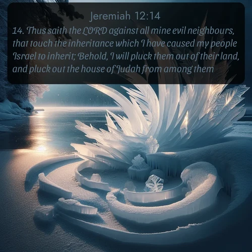 citation biblique : 14. Thus saith the LORD against all mine evil neighbours, that touch the inheritance which I have caused my people Israel to inherit; Behold, I will pluck them out of their land, and pluck out the house of Judah from among them.
 sur fond image nature