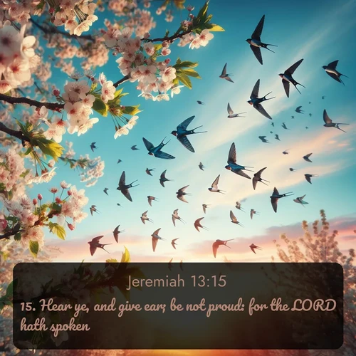 citation biblique : 15. Hear ye, and give ear; be not proud: for the LORD hath spoken.
 sur fond image nature