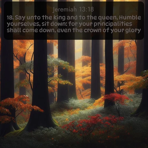 citation biblique : 18. Say unto the king and to the queen, Humble yourselves, sit down: for your principalities shall come down, even the crown of your glory.
 sur fond image nature