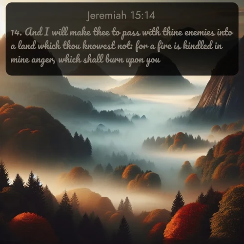 citation biblique : 14. And I will make thee to pass with thine enemies into a land which thou knowest not: for a fire is kindled in mine anger, which shall burn upon you.
 sur fond image nature