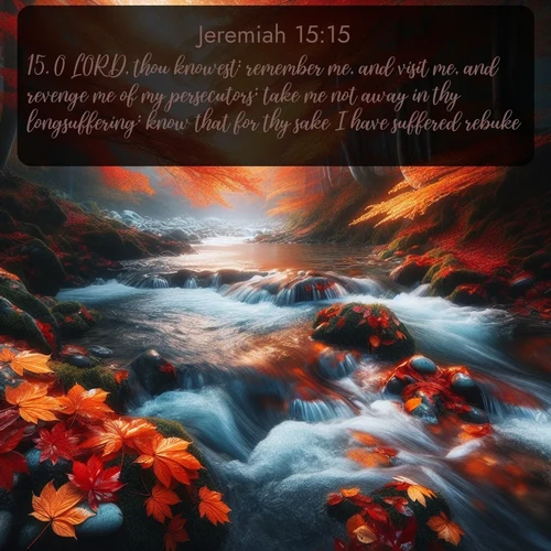 citation biblique : 15. O LORD, thou knowest: remember me, and visit me, and revenge me of my persecutors; take me not away in thy longsuffering: know that for thy sake I have suffered rebuke.
 sur fond image nature