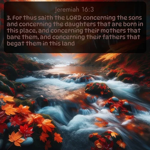 citation biblique : 3. For thus saith the LORD concerning the sons and concerning the daughters that are born in this place, and concerning their mothers that bare them, and concerning their fathers that begat them in this land;
 sur fond image nature