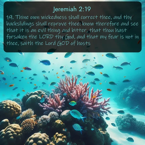 citation biblique : 19. Thine own wickedness shall correct thee, and thy backslidings shall reprove thee: know therefore and see that it is an evil thing and bitter, that thou hast forsaken the LORD thy God, and that my fear is not in thee, saith the Lord GOD of hosts.
 sur fond image nature