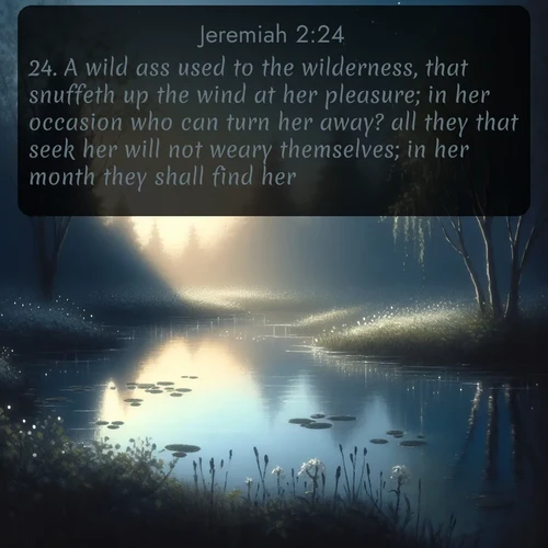 citation biblique : 24. A wild ass used to the wilderness, that snuffeth up the wind at her pleasure; in her occasion who can turn her away? all they that seek her will not weary themselves; in her month they shall find her.
 sur fond image nature