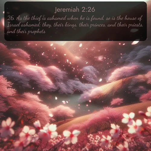 citation biblique : 26. As the thief is ashamed when he is found, so is the house of Israel ashamed; they, their kings, their princes, and their priests, and their prophets,
 sur fond image nature