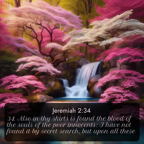 citation biblique : 34. Also in thy skirts is found the blood of the souls of the poor innocents: I have not found it by secret search, but upon all these.
 sur fond image nature