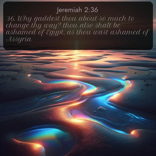citation biblique : 36. Why gaddest thou about so much to change thy way? thou also shalt be ashamed of Egypt, as thou wast ashamed of Assyria.
 sur fond image nature