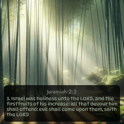 citation biblique : 3. Israel was holiness unto the LORD, and the firstfruits of his increase: all that devour him shall offend; evil shall come upon them, saith the LORD.
 sur fond image nature