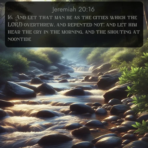 citation biblique : 16. And let that man be as the cities which the LORD overthrew, and repented not: and let him hear the cry in the morning, and the shouting at noontide;
 sur fond image nature