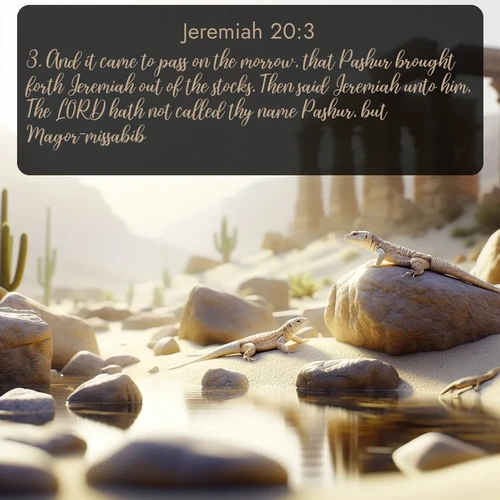 citation biblique : 3. And it came to pass on the morrow, that Pashur brought forth Jeremiah out of the stocks. Then said Jeremiah unto him, The LORD hath not called thy name Pashur, but Magor-missabib.
 sur fond image nature