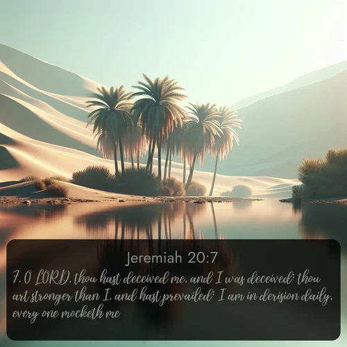 citation biblique : 7. O LORD, thou hast deceived me, and I was deceived: thou art stronger than I, and hast prevailed: I am in derision daily, every one mocketh me.
 sur fond image nature