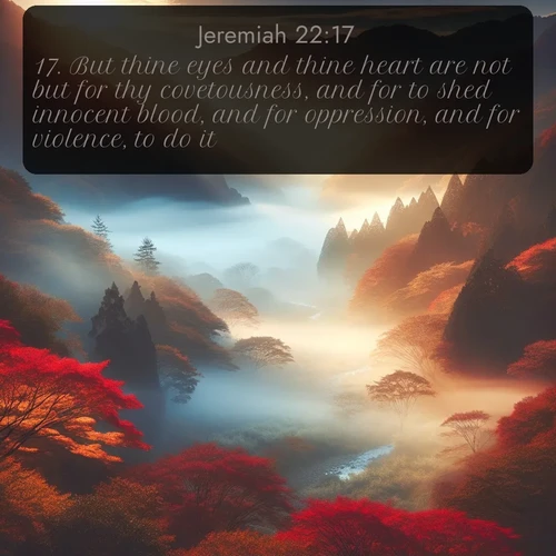 citation biblique : 17. But thine eyes and thine heart are not but for thy covetousness, and for to shed innocent blood, and for oppression, and for violence, to do it.
 sur fond image nature