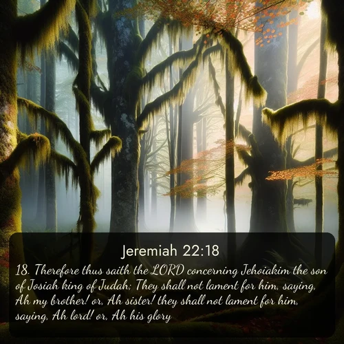 citation biblique : 18. Therefore thus saith the LORD concerning Jehoiakim the son of Josiah king of Judah; They shall not lament for him, saying, Ah my brother! or, Ah sister! they shall not lament for him, saying, Ah lord! or, Ah his glory!
 sur fond image nature