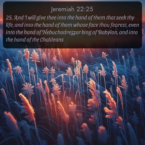 citation biblique : 25. And I will give thee into the hand of them that seek thy life, and into the hand of them whose face thou fearest, even into the hand of Nebuchadrezzar king of Babylon, and into the hand of the Chaldeans.
 sur fond image nature