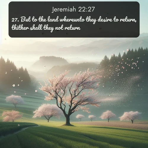 citation biblique : 27. But to the land whereunto they desire to return, thither shall they not return.
 sur fond image nature