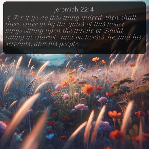 citation biblique : 4. For if ye do this thing indeed, then shall there enter in by the gates of this house kings sitting upon the throne of David, riding in chariots and on horses, he, and his servants, and his people.
 sur fond image nature