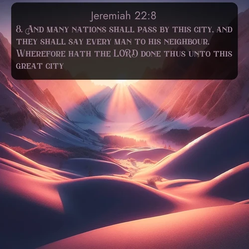 citation biblique : 8. And many nations shall pass by this city, and they shall say every man to his neighbour, Wherefore hath the LORD done thus unto this great city?
 sur fond image nature