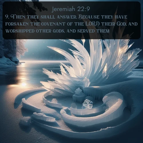 citation biblique : 9. Then they shall answer, Because they have forsaken the covenant of the LORD their God, and worshipped other gods, and served them.
 sur fond image nature
