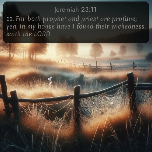 citation biblique : 11. For both prophet and priest are profane; yea, in my house have I found their wickedness, saith the LORD.
 sur fond image nature