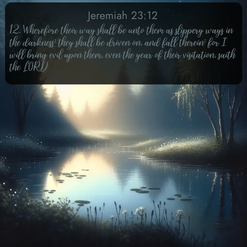 citation biblique : 12. Wherefore their way shall be unto them as slippery ways in the darkness: they shall be driven on, and fall therein: for I will bring evil upon them, even the year of their visitation, saith the LORD.
 sur fond image nature