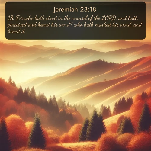 citation biblique : 18. For who hath stood in the counsel of the LORD, and hath perceived and heard his word? who hath marked his word, and heard it?
 sur fond image nature