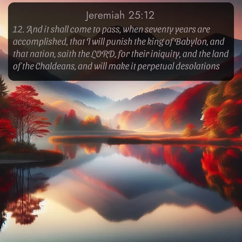 citation biblique : 12. And it shall come to pass, when seventy years are accomplished, that I will punish the king of Babylon, and that nation, saith the LORD, for their iniquity, and the land of the Chaldeans, and will make it perpetual desolations.
 sur fond image nature
