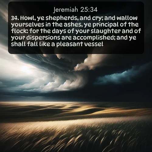 citation biblique : 34. Howl, ye shepherds, and cry; and wallow yourselves in the ashes, ye principal of the flock: for the days of your slaughter and of your dispersions are accomplished; and ye shall fall like a pleasant vessel.
 sur fond image nature