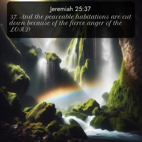 citation biblique : 37. And the peaceable habitations are cut down because of the fierce anger of the LORD.
 sur fond image nature