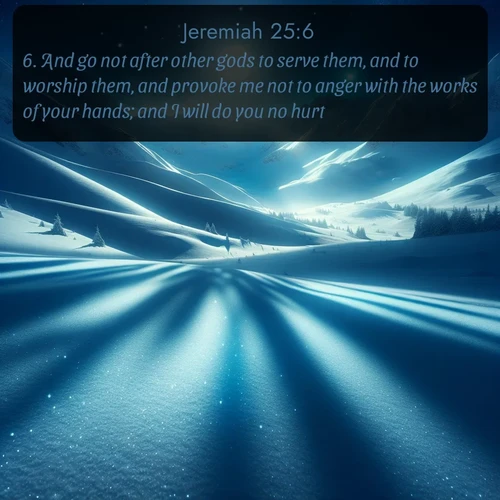 citation biblique : 6. And go not after other gods to serve them, and to worship them, and provoke me not to anger with the works of your hands; and I will do you no hurt.
 sur fond image nature
