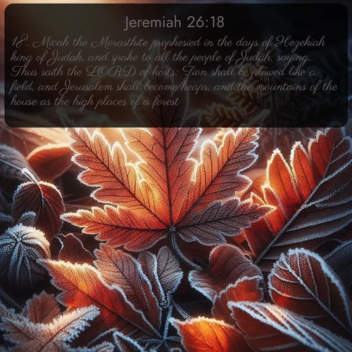 citation biblique : 18. Micah the Morasthite prophesied in the days of Hezekiah king of Judah, and spake to all the people of Judah, saying, Thus saith the LORD of hosts; Zion shall be plowed like a field, and Jerusalem shall become heaps, and the mountains of the house as the high places of a forest.
 sur fond image nature