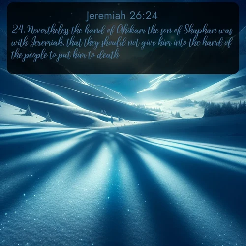 citation biblique : 24. Nevertheless the hand of Ahikam the son of Shaphan was with Jeremiah, that they should not give him into the hand of the people to put him to death.
 sur fond image nature