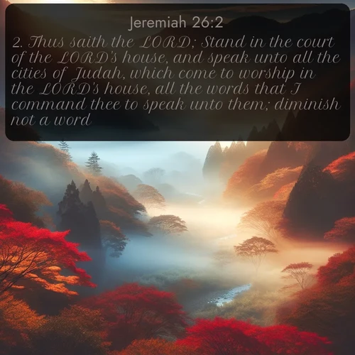 citation biblique : 2. Thus saith the LORD; Stand in the court of the LORD&#039;s house, and speak unto all the cities of Judah, which come to worship in the LORD&#039;s house, all the words that I command thee to speak unto them; diminish not a word:
 sur fond image nature