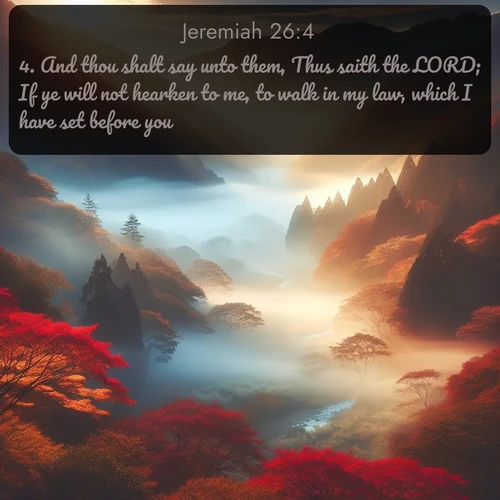 citation biblique : 4. And thou shalt say unto them, Thus saith the LORD; If ye will not hearken to me, to walk in my law, which I have set before you,
 sur fond image nature