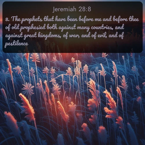 citation biblique : 8. The prophets that have been before me and before thee of old prophesied both against many countries, and against great kingdoms, of war, and of evil, and of pestilence.
 sur fond image nature