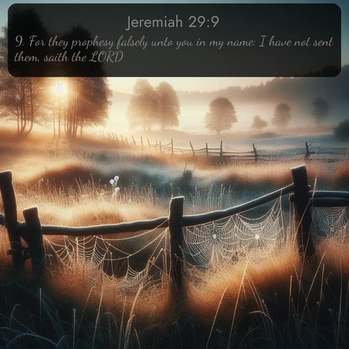 citation biblique : 9. For they prophesy falsely unto you in my name: I have not sent them, saith the LORD.
 sur fond image nature